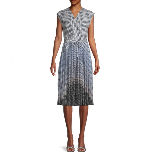 Ted Baker Dresses & Skirts - Ted Baker Leilann Masquerade Pleated Midi Dress Faux Wrap Geometric Pattern